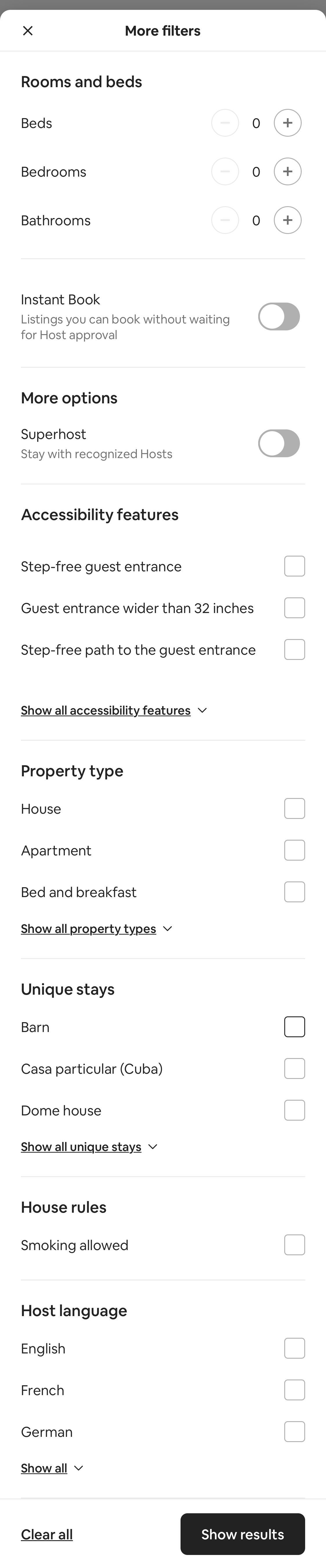 Airbnb’s Mobile Filtering Options 425 of 630 Filtering Options